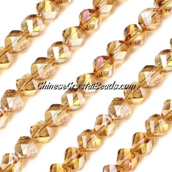 8mm Chinese Crystal Helix Bead Strand, g champagne AB, 25 beads