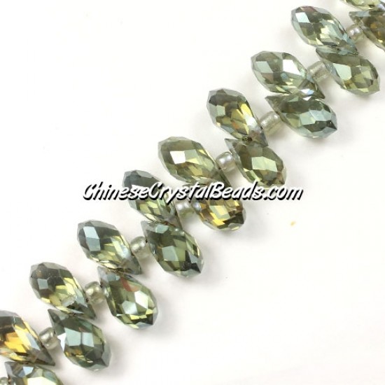 Chinese Crystal Briolette Bead Strand, crystal Reflective green light, 6x12mm, 20 beads