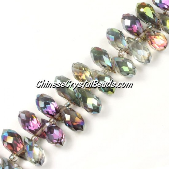 Chinese Crystal Briolette Bead Strand, green-light-Reflective-blue-light, 6x12mm, 20 beads