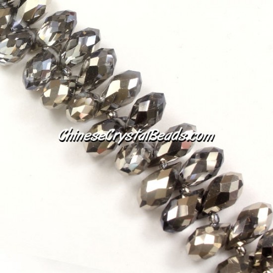 Chinese Crystal Briolette Bead Strand, Half Silver(B), 6x12mm, 20 beads