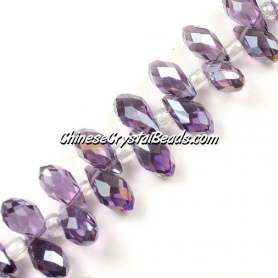 Chinese Crystal Briolette Bead Strand, violet AB, 6x12mm, 20 beads