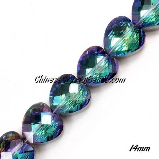 (New) Crystal faceted heart Beads, silver green light, 10 beads