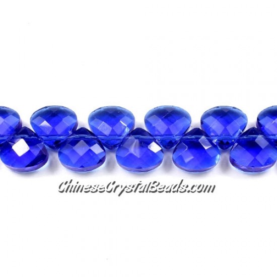 Crystal Flat Briolette beads strand ,9x10mm, med sapphire, 20 beads