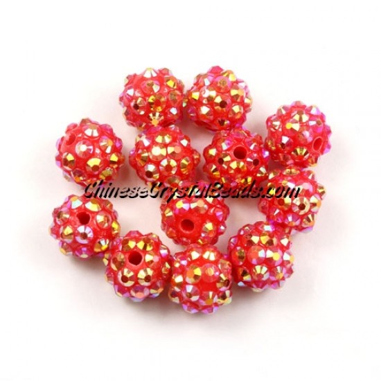Chinese Crystal Disco Bead Acrylic red AB 10mm(inside), 25 beads
