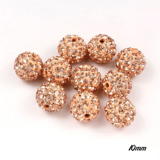 50pcs, 10mm pave (clay) disco beads,peach, hole: 1.5mm