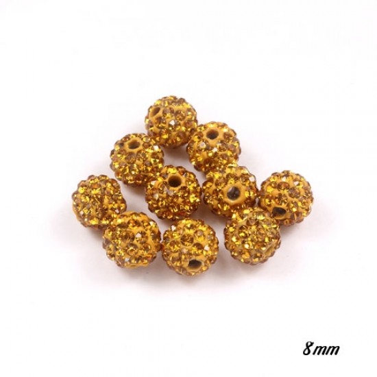 50pcs, 8mm Pave clay disco beads, hole: 1mm, Amber