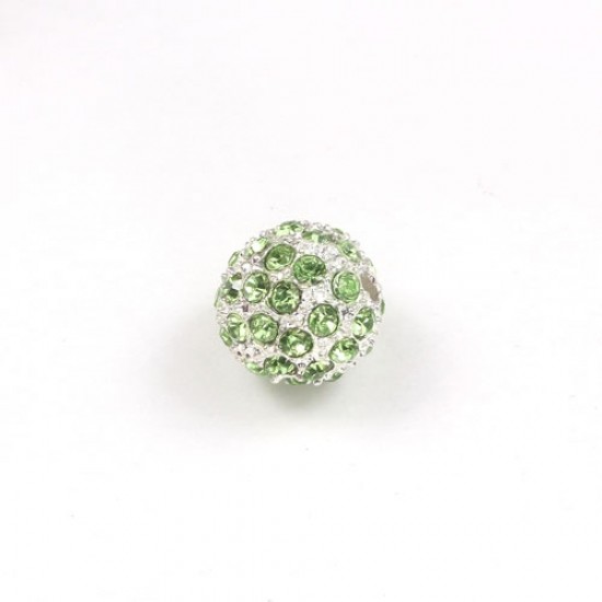 Alloy Crystal Rhinestone Disco Ball 12mm, silver green , 9pcs