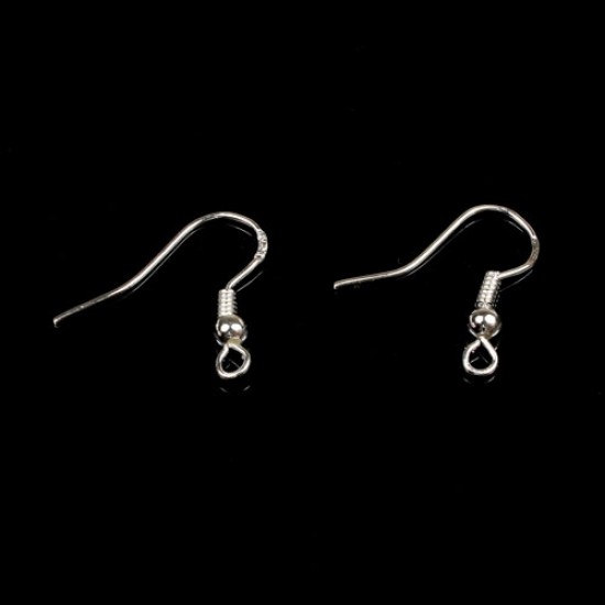 10 pairs Earwire,  silver plated brass(nickle free), 20mm fishhook with 3mm ball and 4mm coil with open loop, 21 gauge