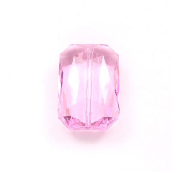 Crystal Faceted Rectangle Pendant, Pink, 18x27mm, 1 piece