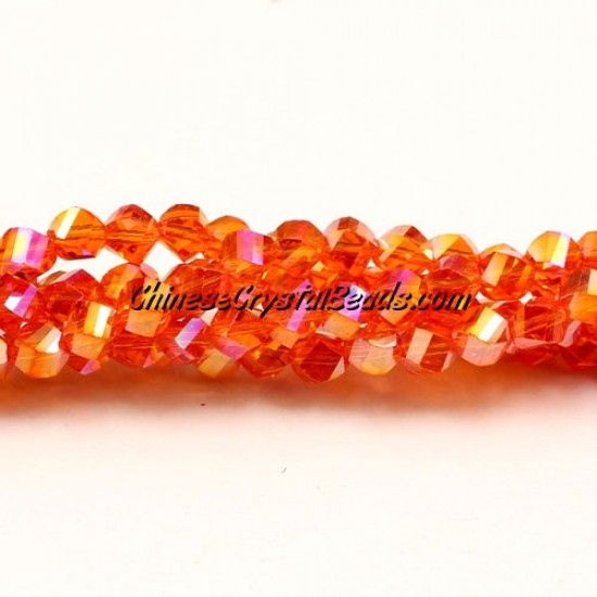 4mm Crystal Helix Beads Strand tangerine AB, about 100 beads, 15 inch