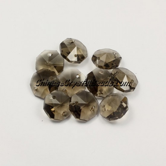 Crystal 14mm Octagon beads, 2 hole, smoke, 20 beads
