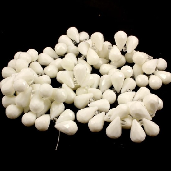 Crystal Briolette Bead Strand, white linen,  8x13mm, sold per about 100 beads strand