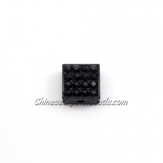 Pave square beads, 10mm, Black, sold per 12 pieces bag