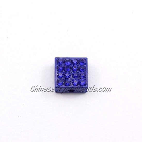 Pave square beads, 10mm, sapphire, sold per 12 pieces bag