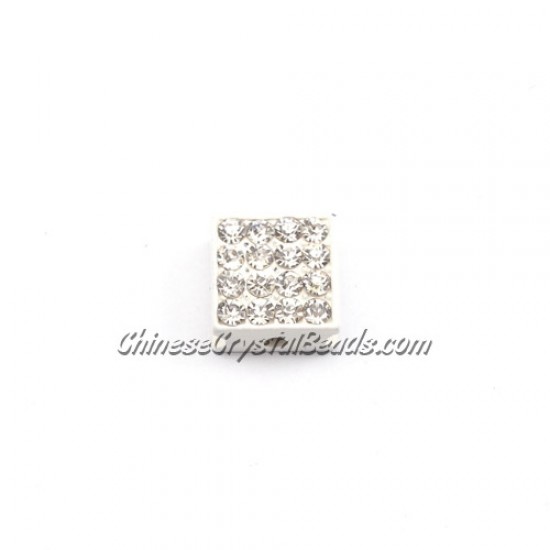 Pave square beads, 10mm, white, sold per 12 pieces bag