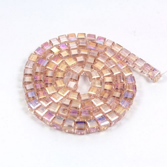 98Pcs 4mm Cube Crystal beads, rosaline AB