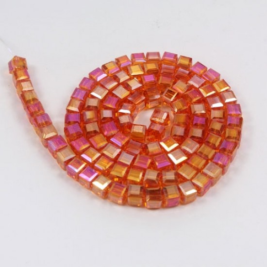 98Pcs 4mm Cube Crystal beads, tangerine AB