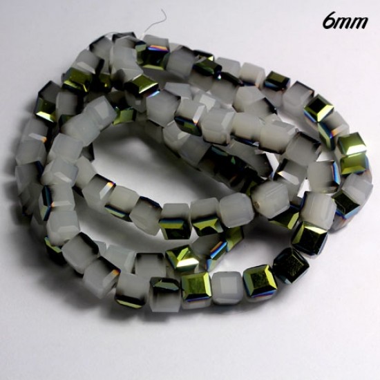 98Pcs 6mm Cube Crystal beads, white jade green light