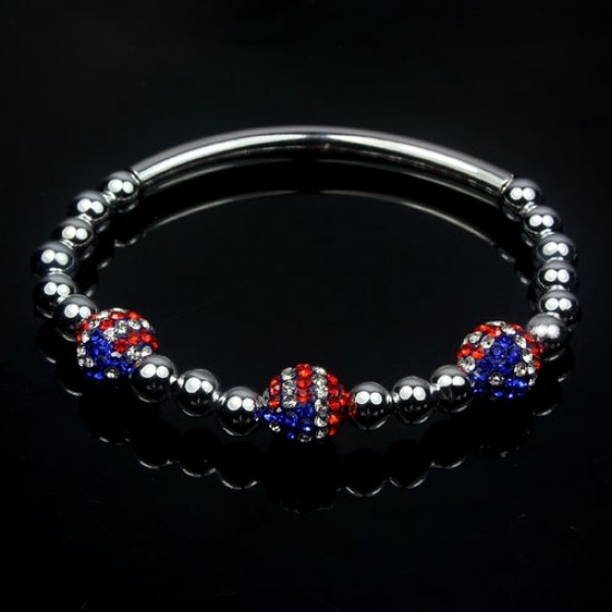 Crystal Bracelet, Clay USA flag,  6mm(CCB) beads , copper pipe