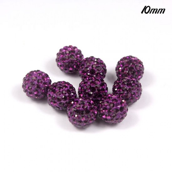 50pcs, Pave (clay) disco beads, hip hop disco beads, Violet, 10mm, hole: 1.5mm