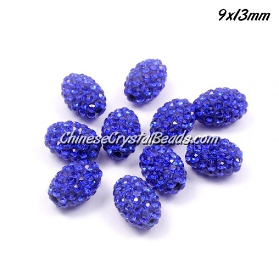 Oval Pave Beads, 9x13mm, Clay, sapphire,  sold per 10pcs bag