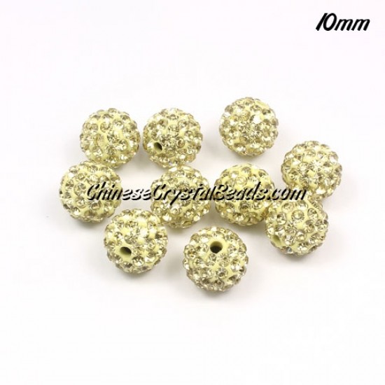 50pcs, 10mm Pave (clay) disco beads,light yellow, hole: 1.5mm