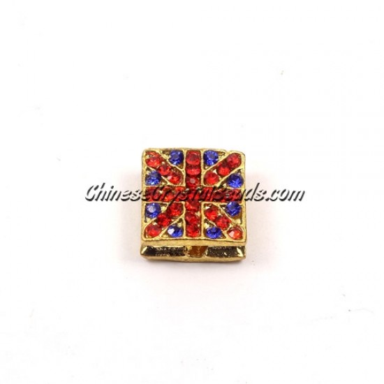 Pave square beads, UK Flag, 12mm, gold, sold per 12 pieces bag