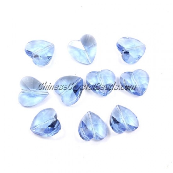 Crystal heart Beads, lt sapphire, 14mm,  10 beads