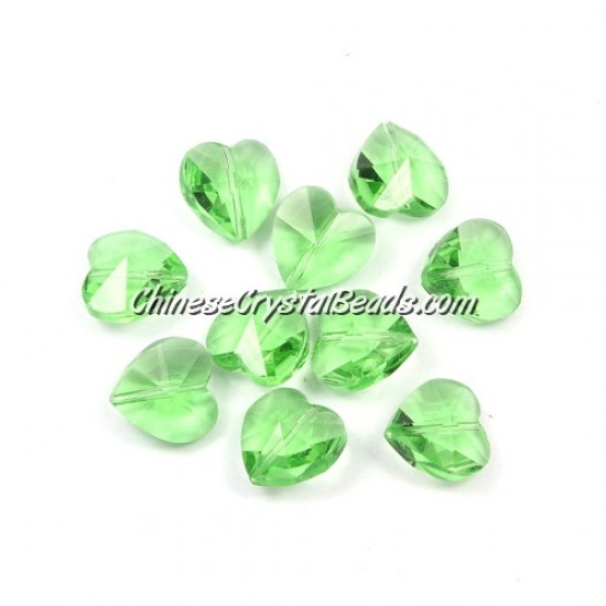 Crystal heart Beads, Lime green, 14mm,  10 beads