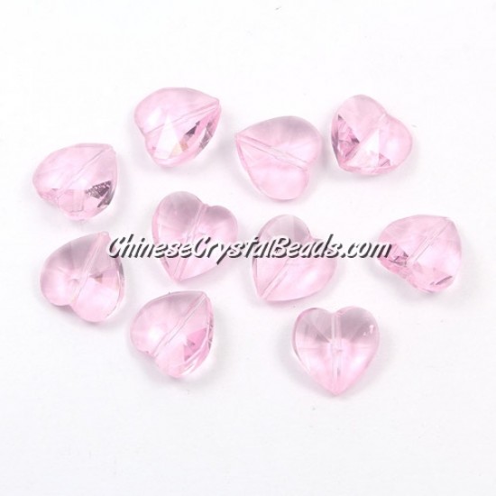 Crystal heart Beads, Pink, 14mm,  10 beads
