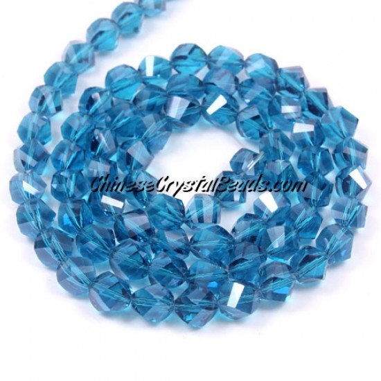 8mm Chinese Crystal Helix Bead Strand, capri blue, 25 beads