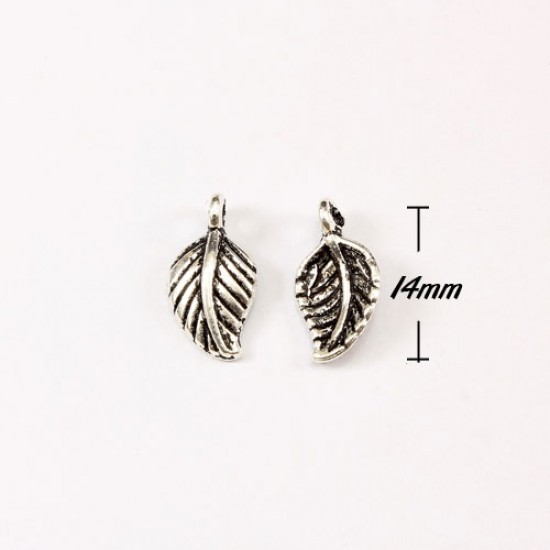 Charm, antiqued silver-finished inchpewterinch (zinc-based alloy), 8x14mm single-sided leaf. Sold per pkg of 50.