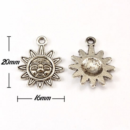 Charm, antiqued silver-finished inchpewterinch (zinc-based alloy), 16x20mm sun. Sold per pkg of 10pcs