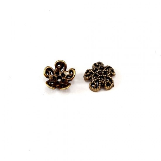 Bead cap, antiqued Gold-finished inchpewterinch (zinc-based alloy), 9x3mm flower, Sold per pkg of 50pcs.