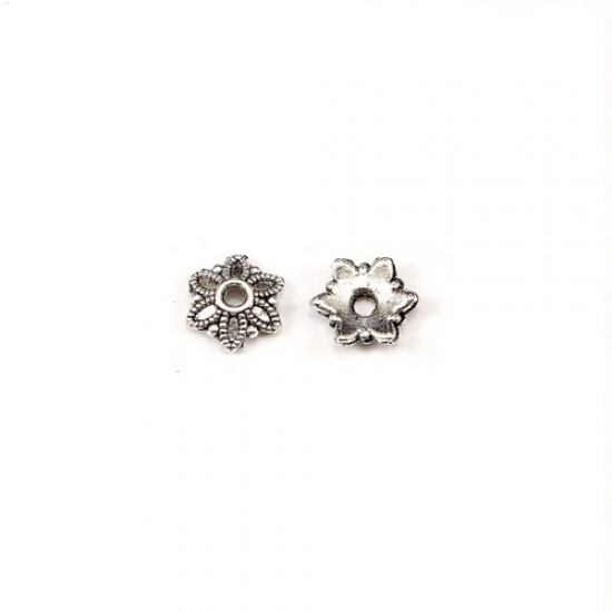 Bead cap, antiqued silver-finished inchpewterinch (zinc-based alloy), 2x8mm flower, Sold per pkg of 100pcs.
