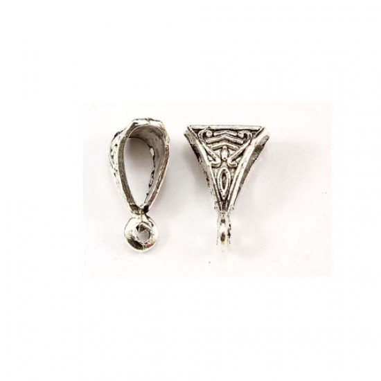 Bail, antiqued silver-finished inchpewterinch (zinc-based alloy), 6x10x15mm . Sold per pkg of 20pcs.