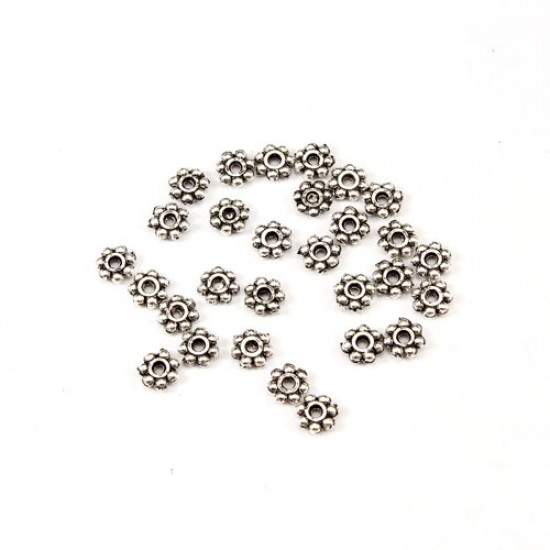 Zinc Alloy Spacer Beads, flowr, antiqued silver plated, 4x1mm, hole:1mm, 200pcs