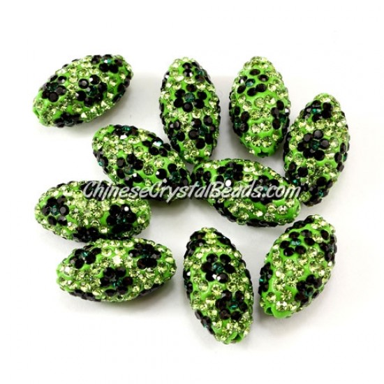 Oval Pave flower Beads, 11x18mm, Clay, green,  sold Sold individually.