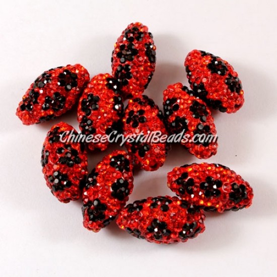 Oval Pave flower Beads, 11x18mm, Clay, Red,  sold Sold individually.