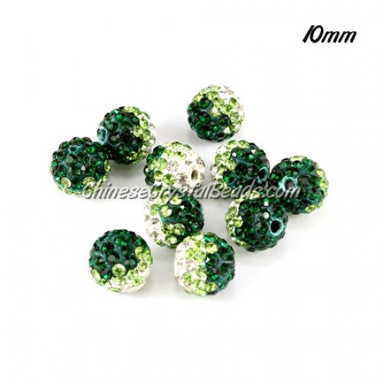 Clay Pave disco beads, Color Gradient white-emerald, hole: 1.5mm, sold per pkg of 10pcs