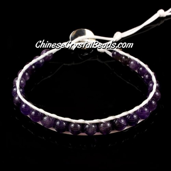 Beaded Wrap Bracelet, 6mm, nature purple crystal beads