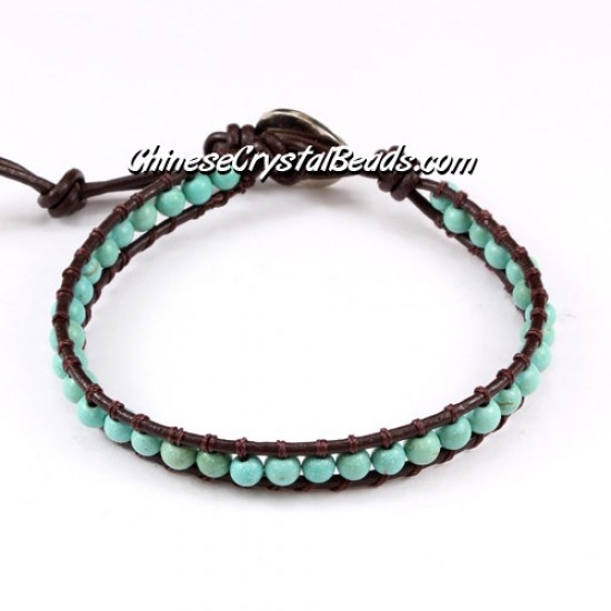 Beaded Wrap Bracelet, 4mm turquoise beads