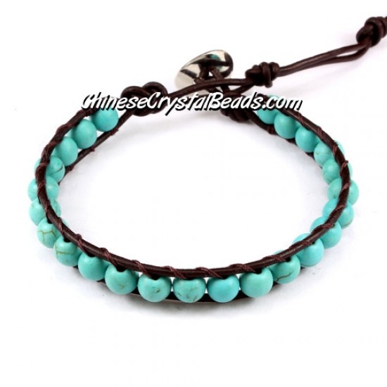 Beaded Wrap Bracelet, 6mm turquoise beads