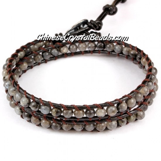 Beaded Wrap Bracelet, 4mm gray agate beads, 12.5inch