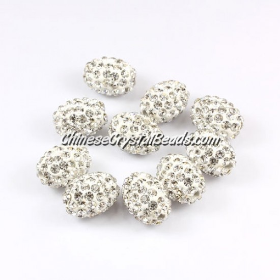 Oval Pave Beads, 9x13mm, Clay, white,  sold per 10pcs bag