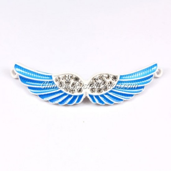 Pave accessories, angel wings, 12x56mm, white, aqua, sold 1 pcs