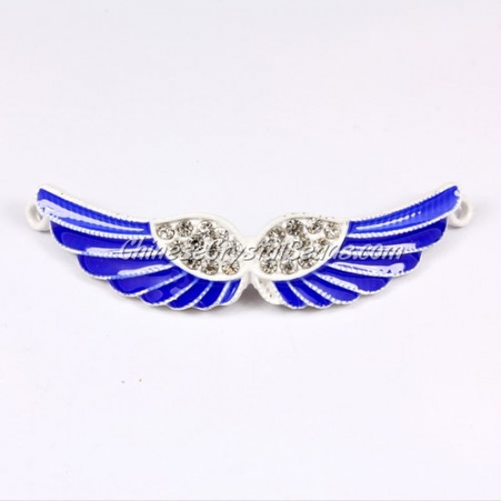 Pave accessories, angel wings, 12x56mm, white, sapphire, sold 1 pcs