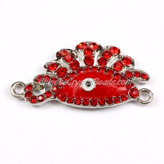Pave accessories, eye, 23x45mm, silver, red, sold 1 pcs