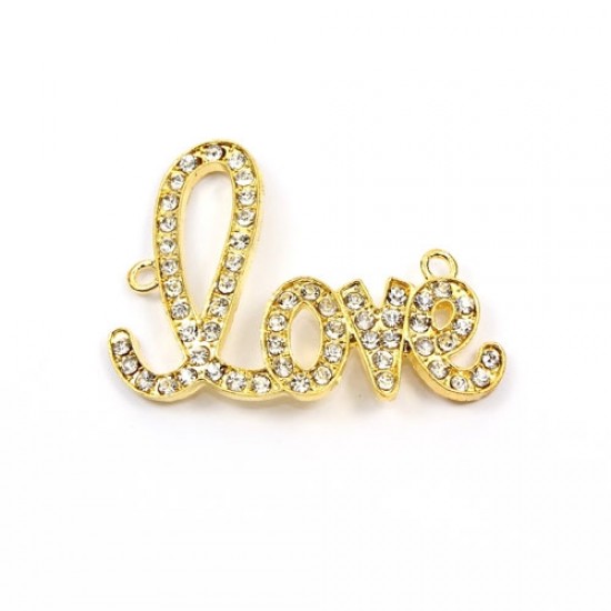 Rhinestone Pave Beads, inchloveinch Gold-plated brass, 32x42mm, clear rhinestone, Sold individually.