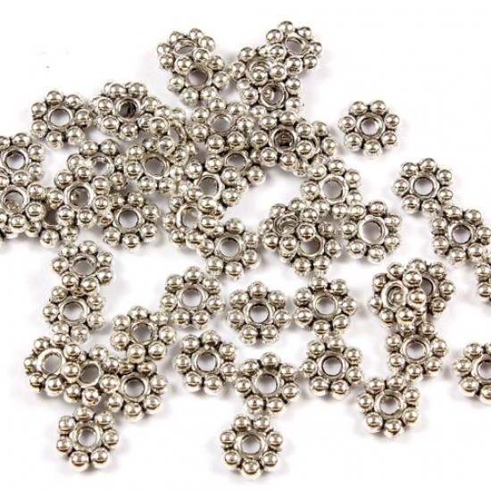 Zinc Alloy Spacer Beads, flowr, antiqued silver plated, 6x1mm, hole 1.5mm, 100pcs